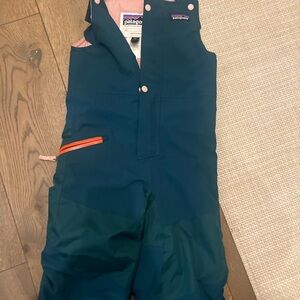Patagonia Youth Teal Snow Bib with Pink and Orange Accents